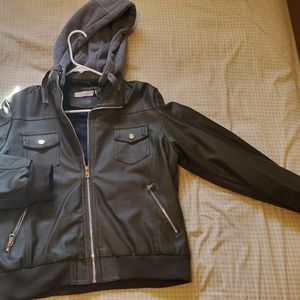 Girls leather (vegan) jacket w/hoodie